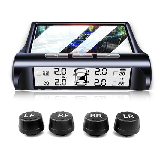 Solar Power Car Tire Pressure Alarm Digital Display Auto Smart TPMS Tyre Pressure Monitor System Temperature Warning Sensor